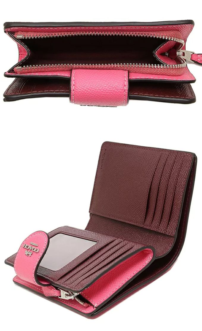 COACH - 素面防刮皮革中夾 (太妃粉)