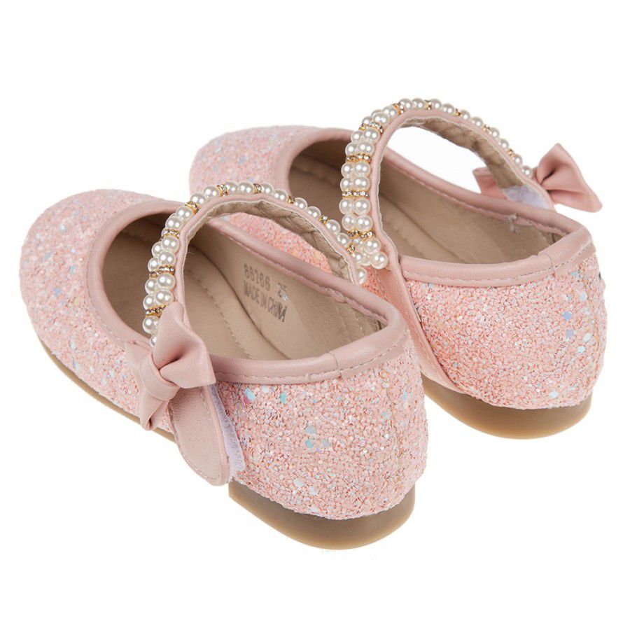 珍珠鍊帶玫粉亮片粉色兒童公主鞋