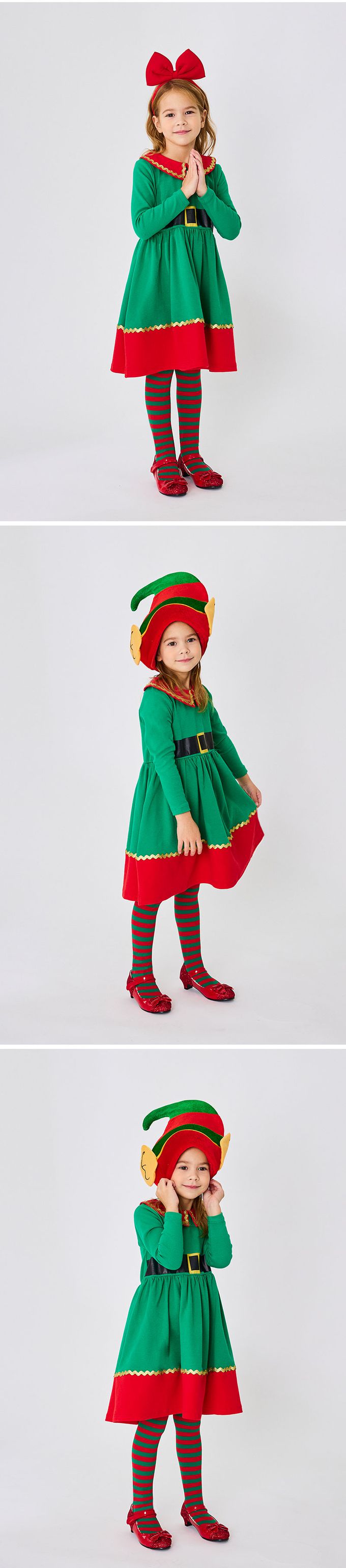 韓國 OZKIZ - (附尖帽,內搭褲)聖誕精靈女孩洋裝