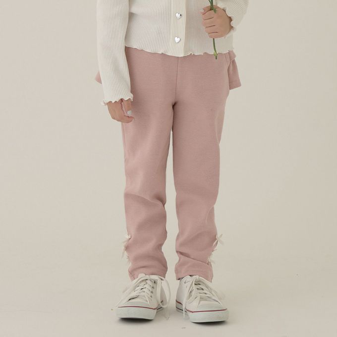 日本 Lycee mine - 彈力荷葉屁屁蝴蝶結長褲-淺灰