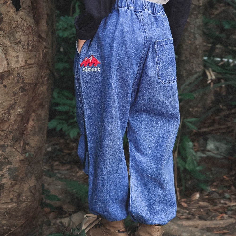 純棉打摺束口長褲-牛仔藍