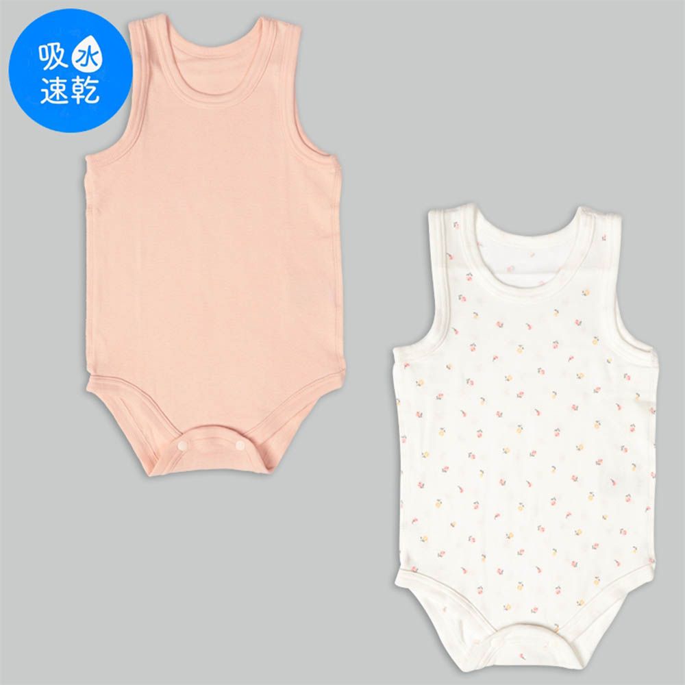 無袖速乾包屁衣2件組套頭式-小花-粉紅色