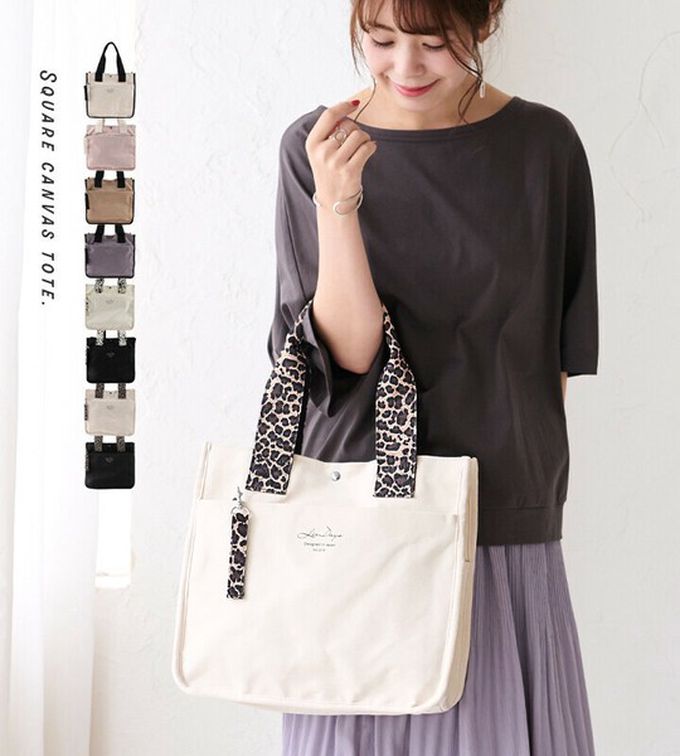 日本 LIZDAYS - 通勤推薦 清爽帆布實用托特包-黑x斑點 (32x33cm)