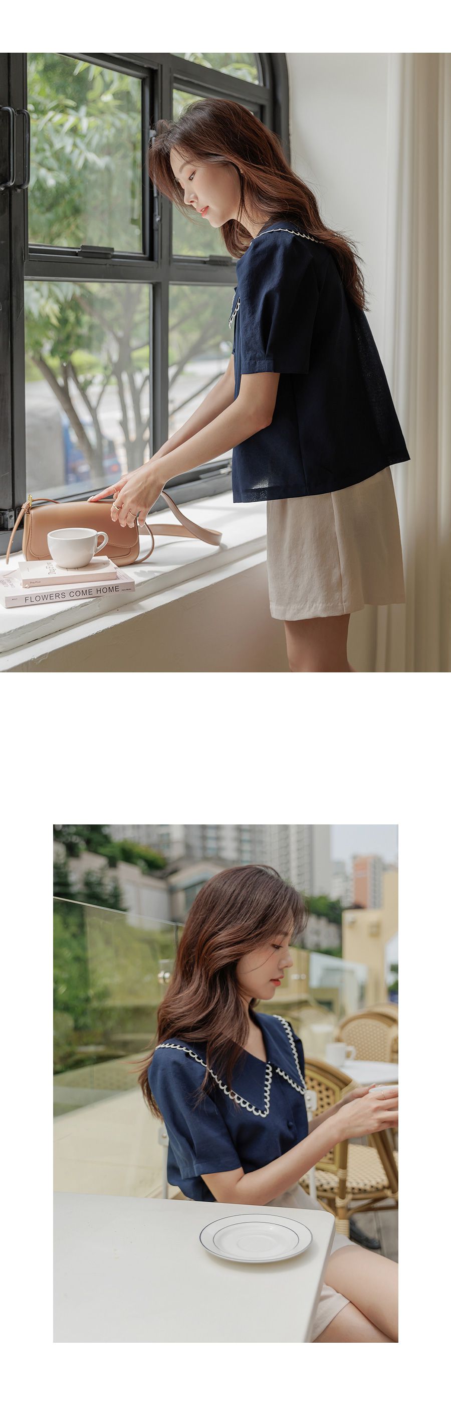 韓國 Urbantheroom - 氣質翻領公主縮袖襯衫-裸杏 (Free)