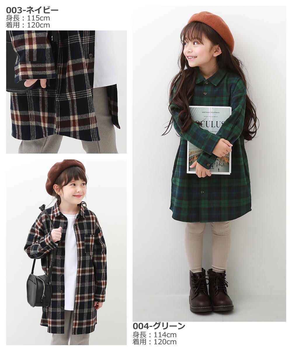 日本 devirock - 磨毛舒適格紋洋裝/長版襯衫-紅x黑