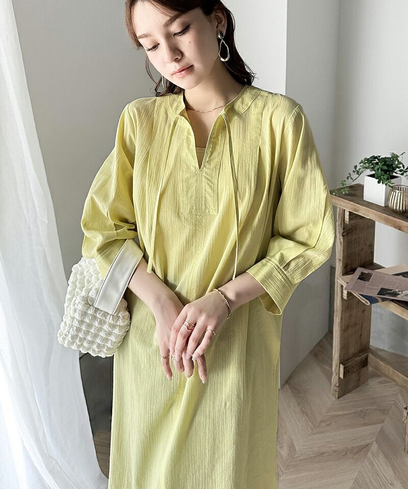 日本 Classical Elf - 透氣楊柳慵懶感開襟長袖洋裝-灰藍