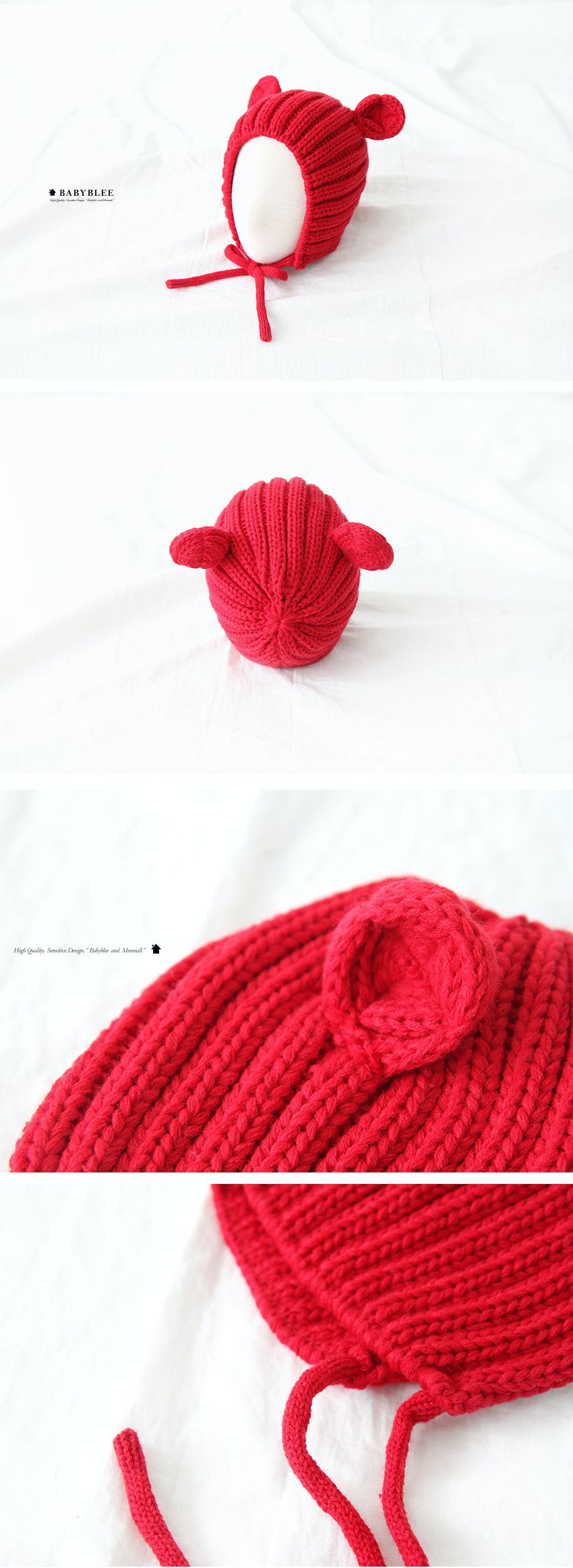 韓國 Babyblee - 小熊耳朵針織毛線帽-黑 (FREE)