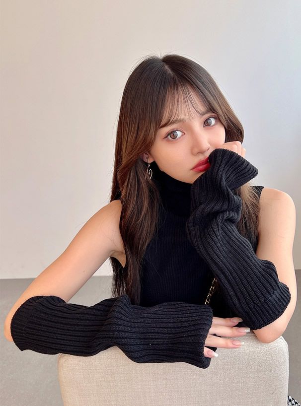 日本 GRL - 顯瘦高領針織背心/無袖上衣-春櫻粉