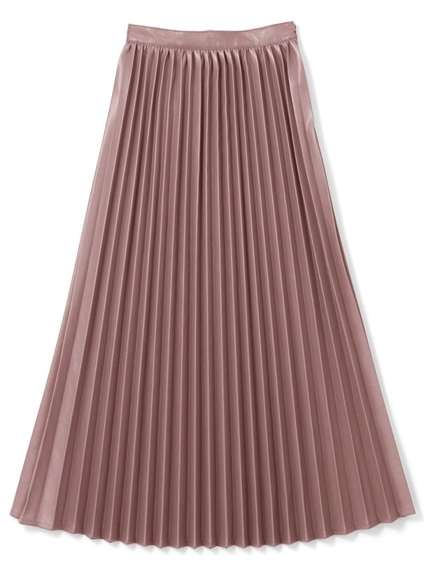 日本 GRL - 光澤皮質百褶長裙-深咖啡