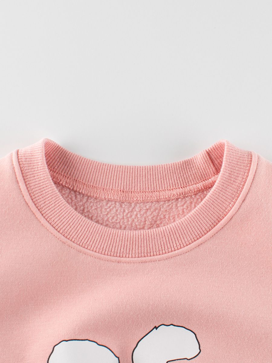 加絨圓領長袖上衣/大學T-氣質兔兔-粉色