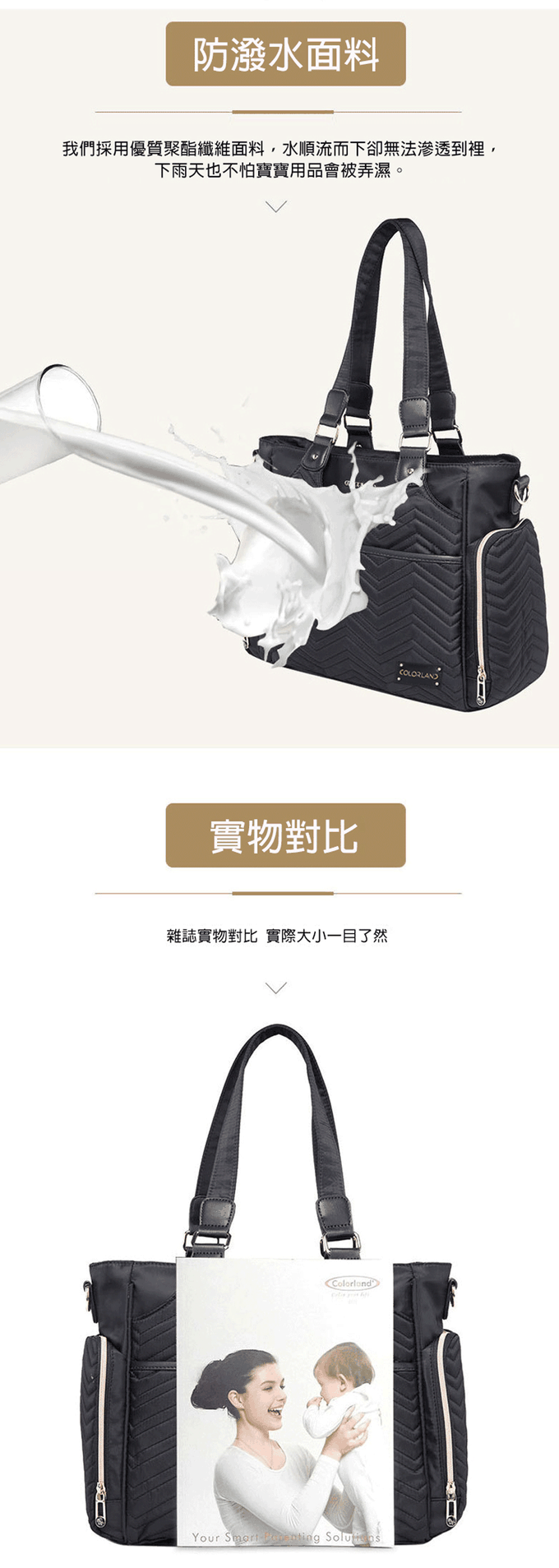 Colorland - 波紋手提包 中型時尚 附斜背帶-深藍色 (32*13*30cm)