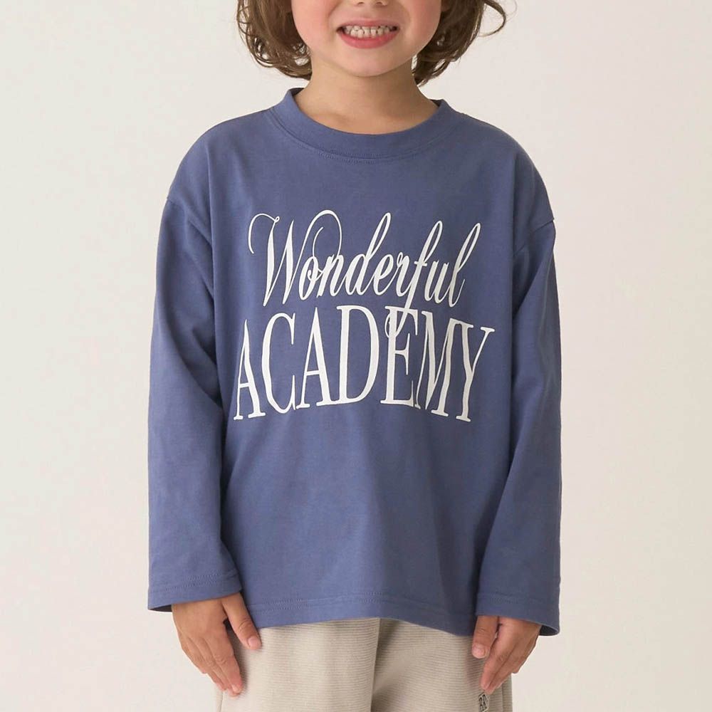 天天穿速乾耐水洗印花長袖上衣-深墨藍