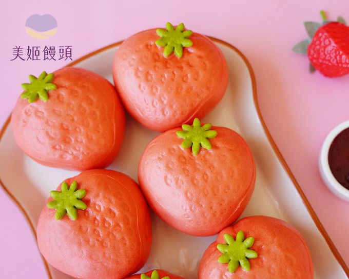 美姬饅頭 - 草莓鮮乳造型紅豆包-50g*6顆