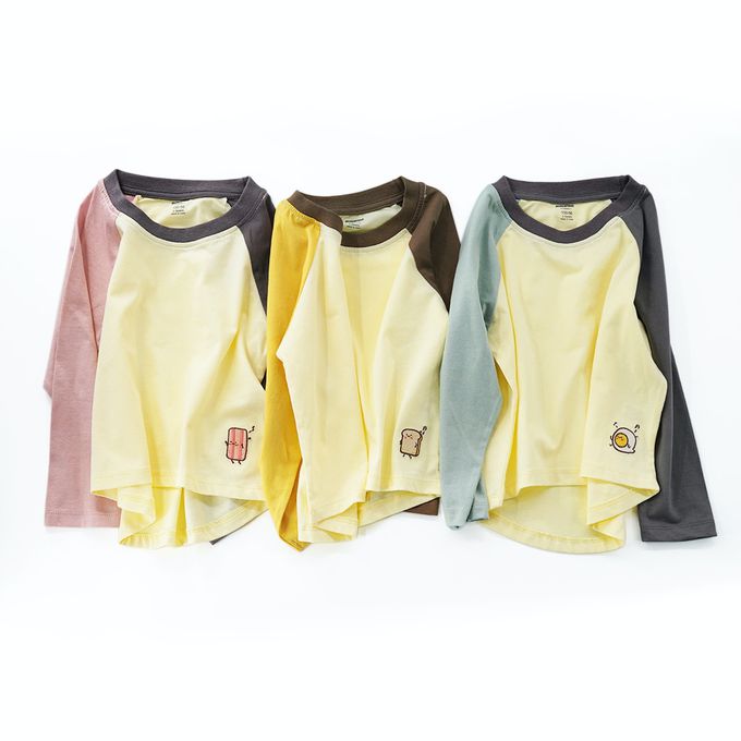 Minizone - 培根蛋吐司撞色長袖T恤-藍色