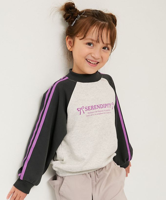 日本 devirock - 熱銷定番 女孩印花縮口長袖上衣-草莓鬆餅-燕麥