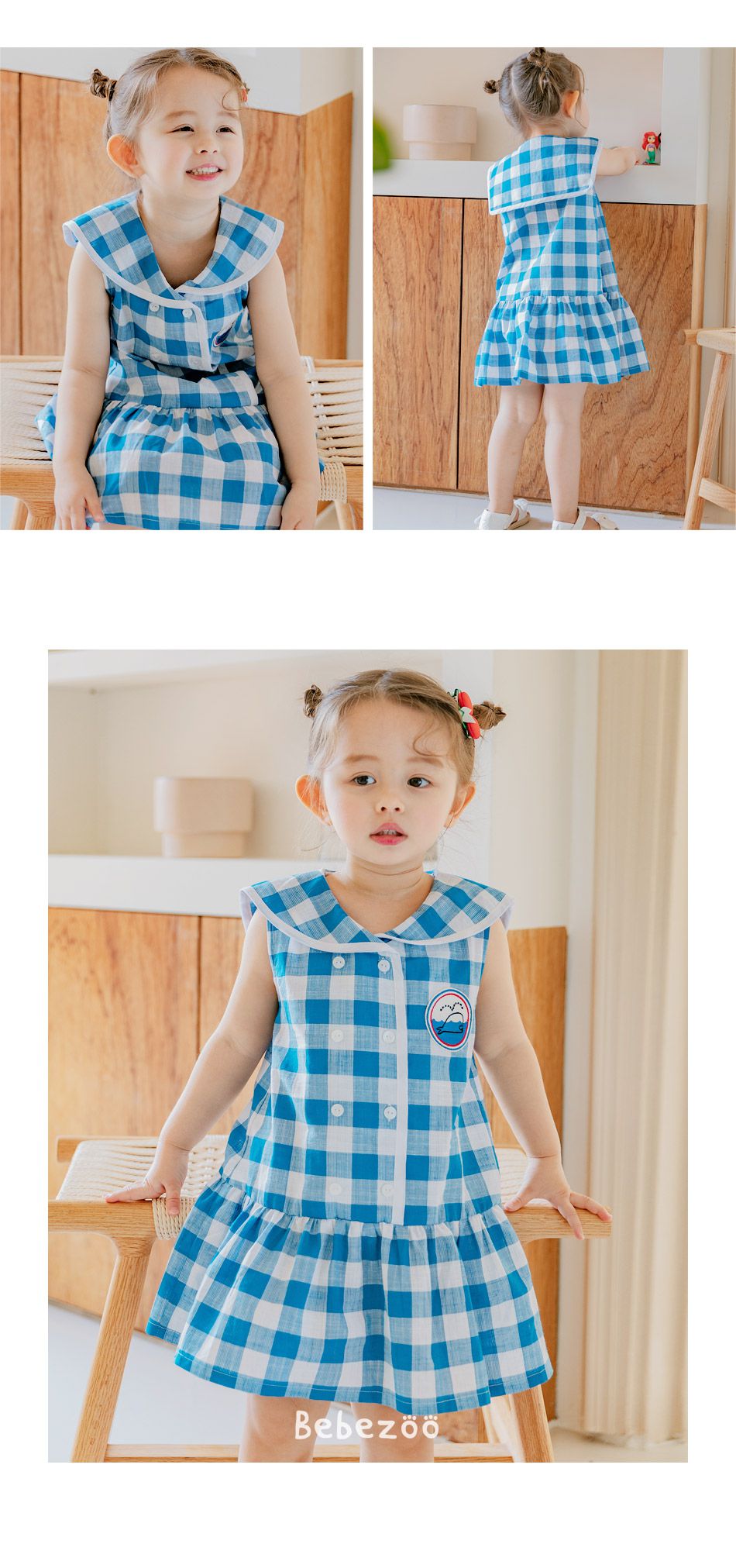韓國 Bebezoo - 鯨魚格子水手領洋裝