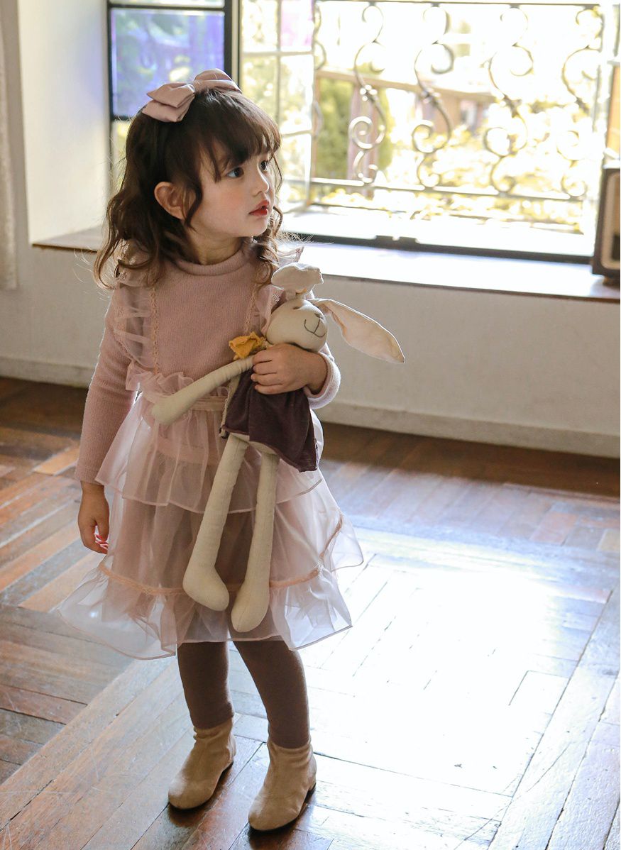 韓國 Puellaflo - 假兩件透膚網紗背心上衣-粉紅