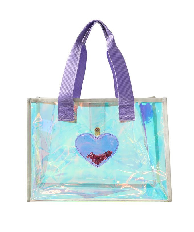 日本 devirock - 獨角獸色系閃亮愛心PVC防水游泳包-紫藍系 (27x35x14cm)