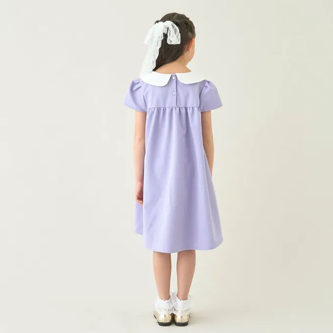 日本 Lycee mine - 優雅正式感圓領胸前緞帶短袖洋裝-粉紅