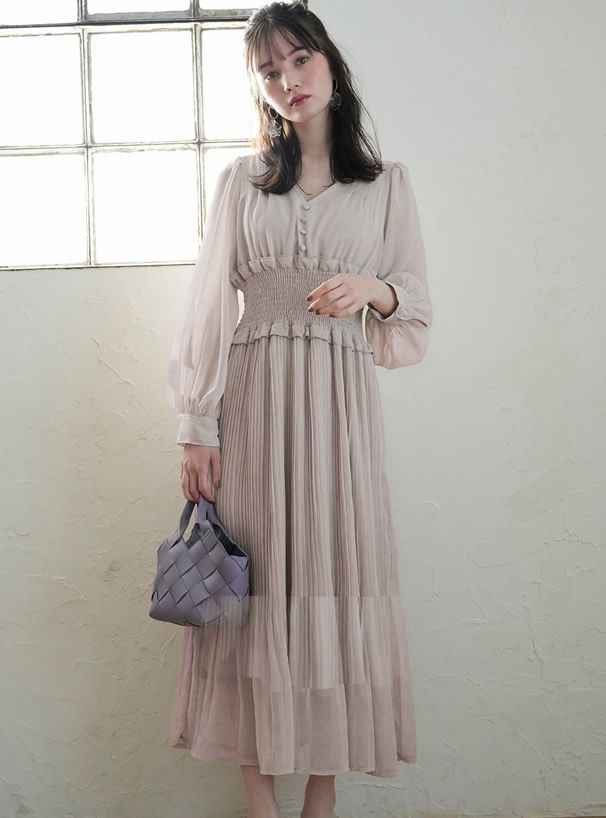 日本 GRL - 氣質V領縮腰修身洋裝-薰衣草