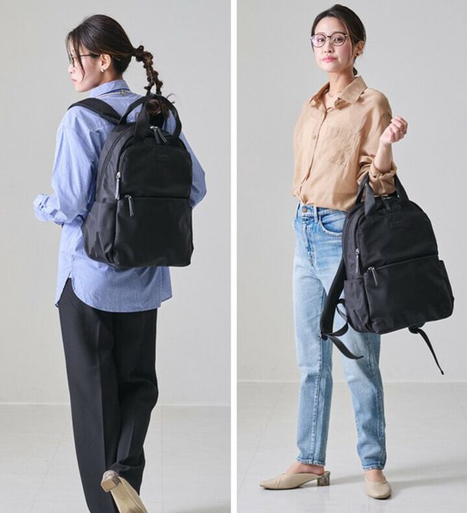 日本 LIZDAYS - 12口袋防潑水大容量尼龍後背包-(可掛行李箱)-黑 (43x29cm)