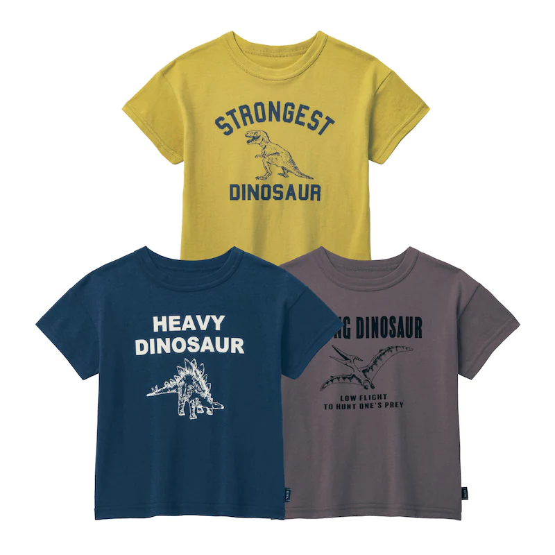 日本千趣會 - GITA 超值百搭短T三件組-恐龍-黃黑灰