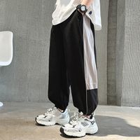 babybody - 腰鬆緊休閒束口長褲/防蚊褲-拼色雙反光條-黑色