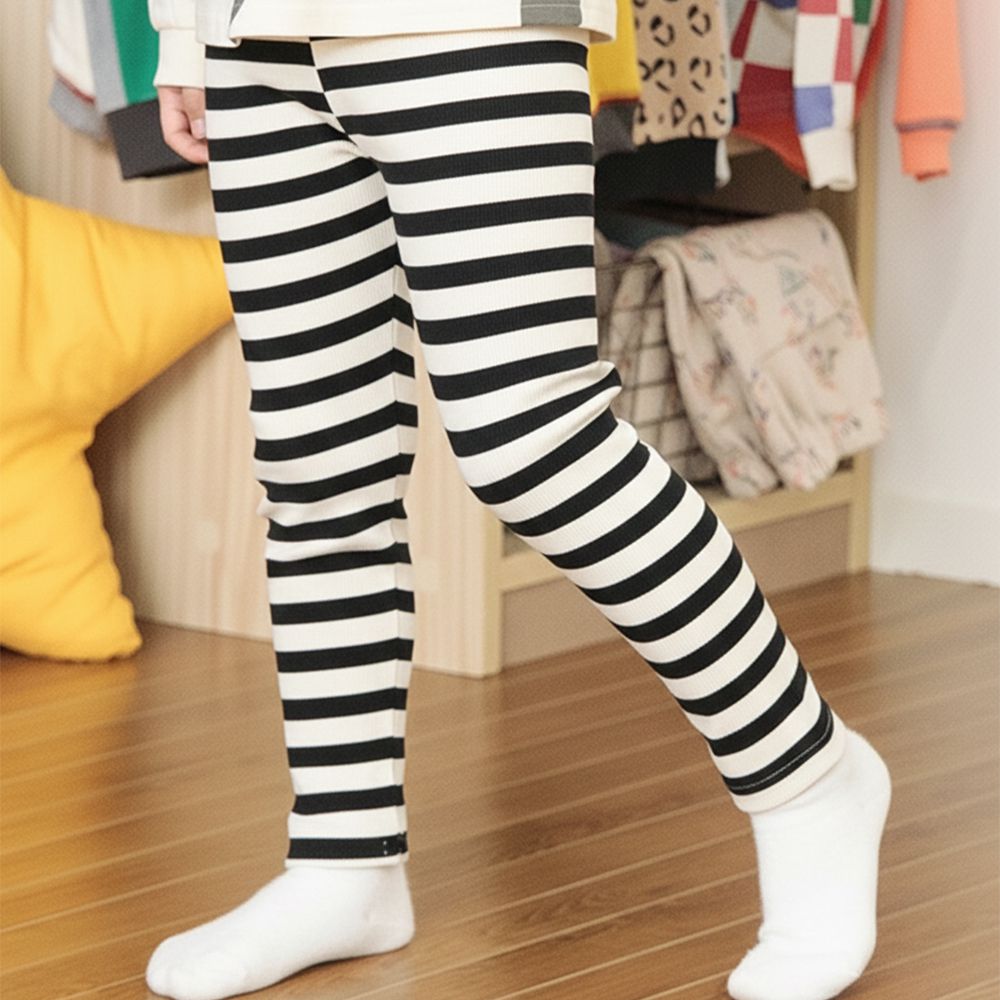 DAISUKI 羅紋彈性九分褲-條紋-黑白