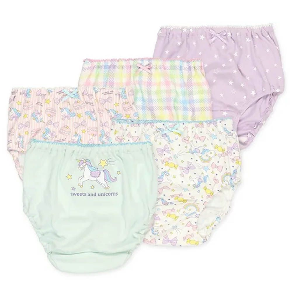 混棉舒適女孩內褲(5件組)-甜蜜獨角獸