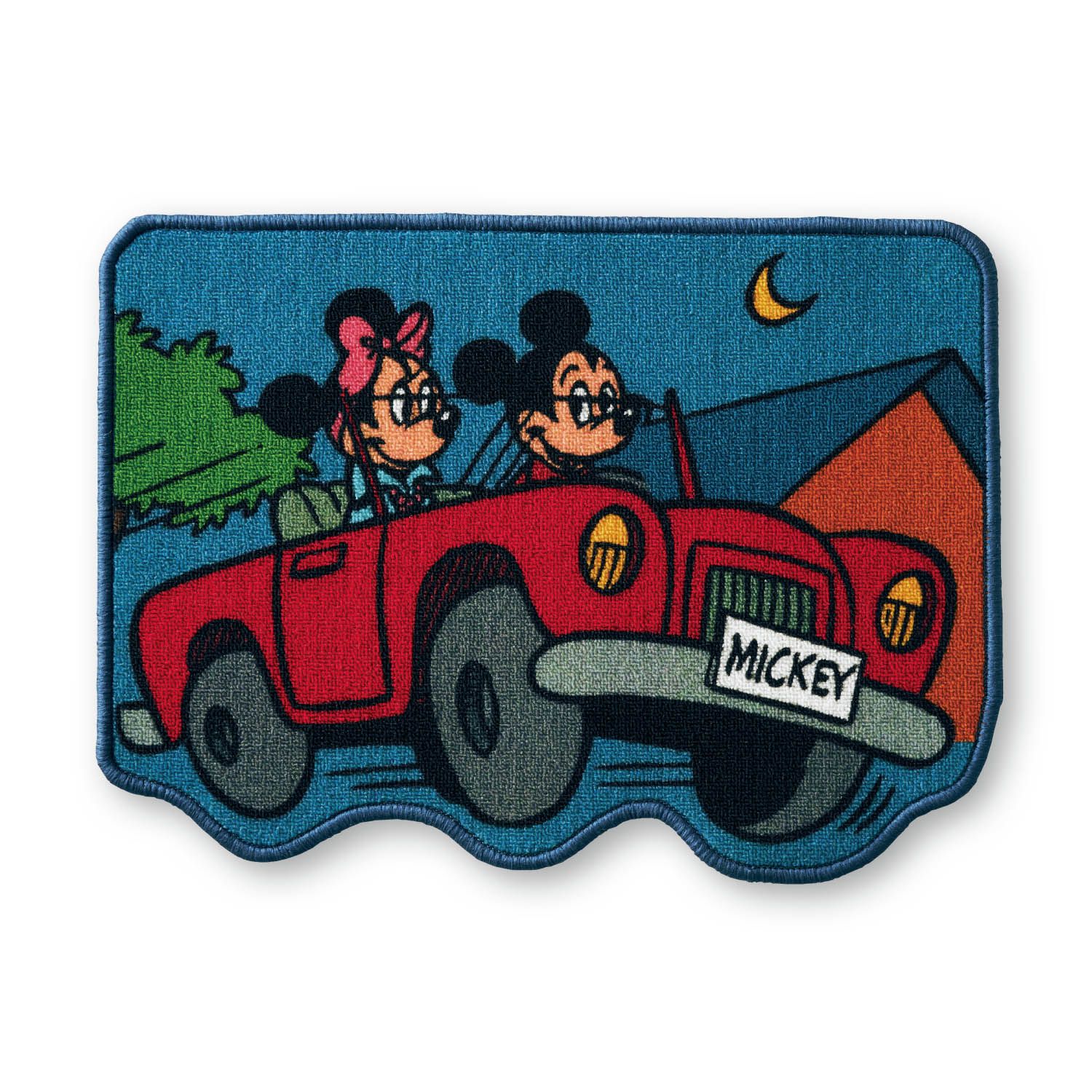 日本千趣會 - 迪士尼 復古造型腳踏墊-米奇米妮兜風-藍 (約44x60cm)