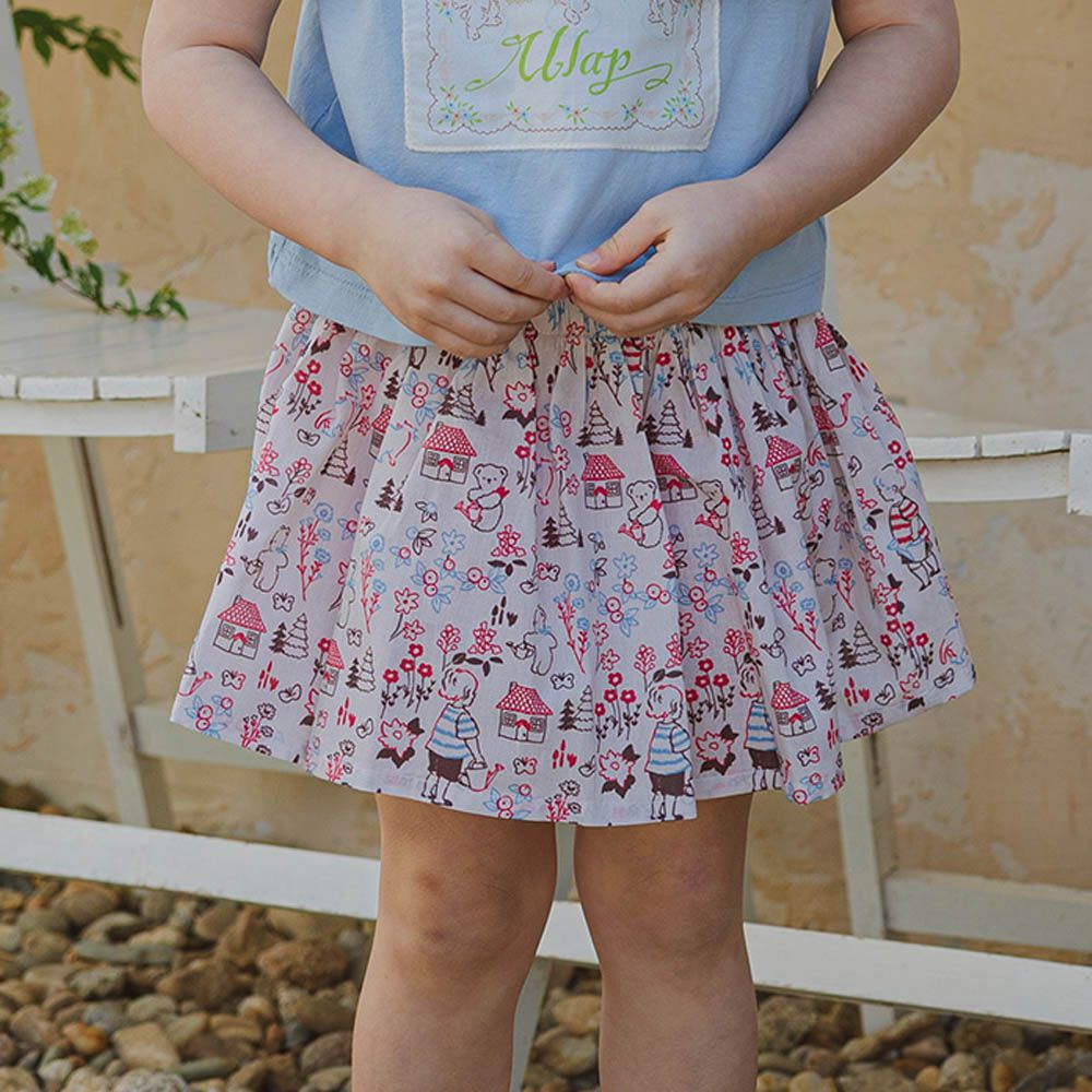 鬆緊腰童趣彩繪內搭褲短裙-象牙白X紅