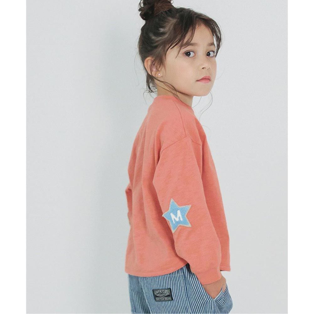 日本 BREEZE - 時髦星星刺繡長袖上衣-粉橘
