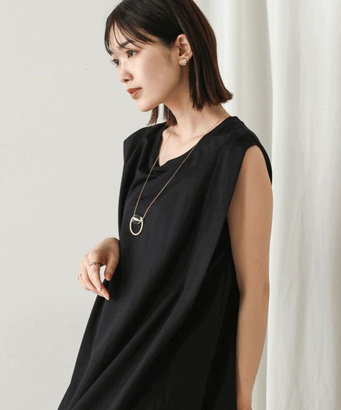 日本 Bab - 透氣嫘縈肩皺摺A字無袖洋裝-灰杏