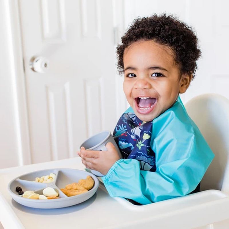 美國 green sprouts - 小綠芽魔鬼氈雙面防水/防食物掉落長袖圍兜單入組-海洋世界