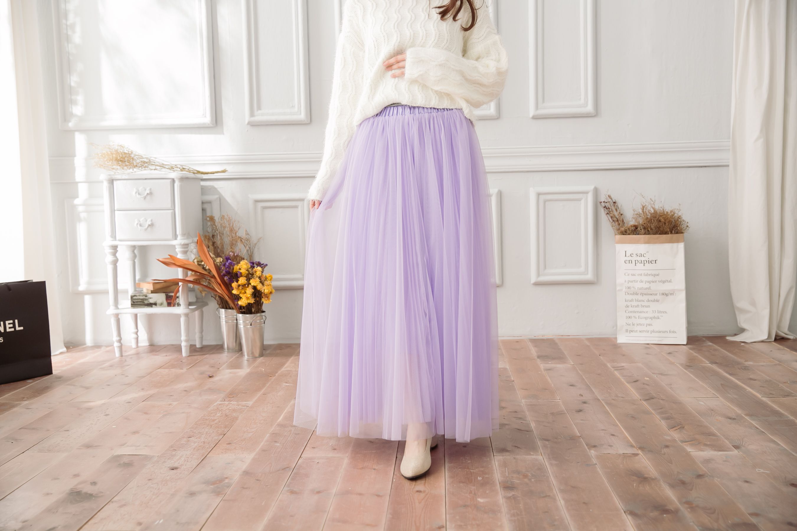 Peachy - 獨家訂製綿柔法式浪漫三層蓬紗裙-三層蓬版-薰衣草紫 (F)