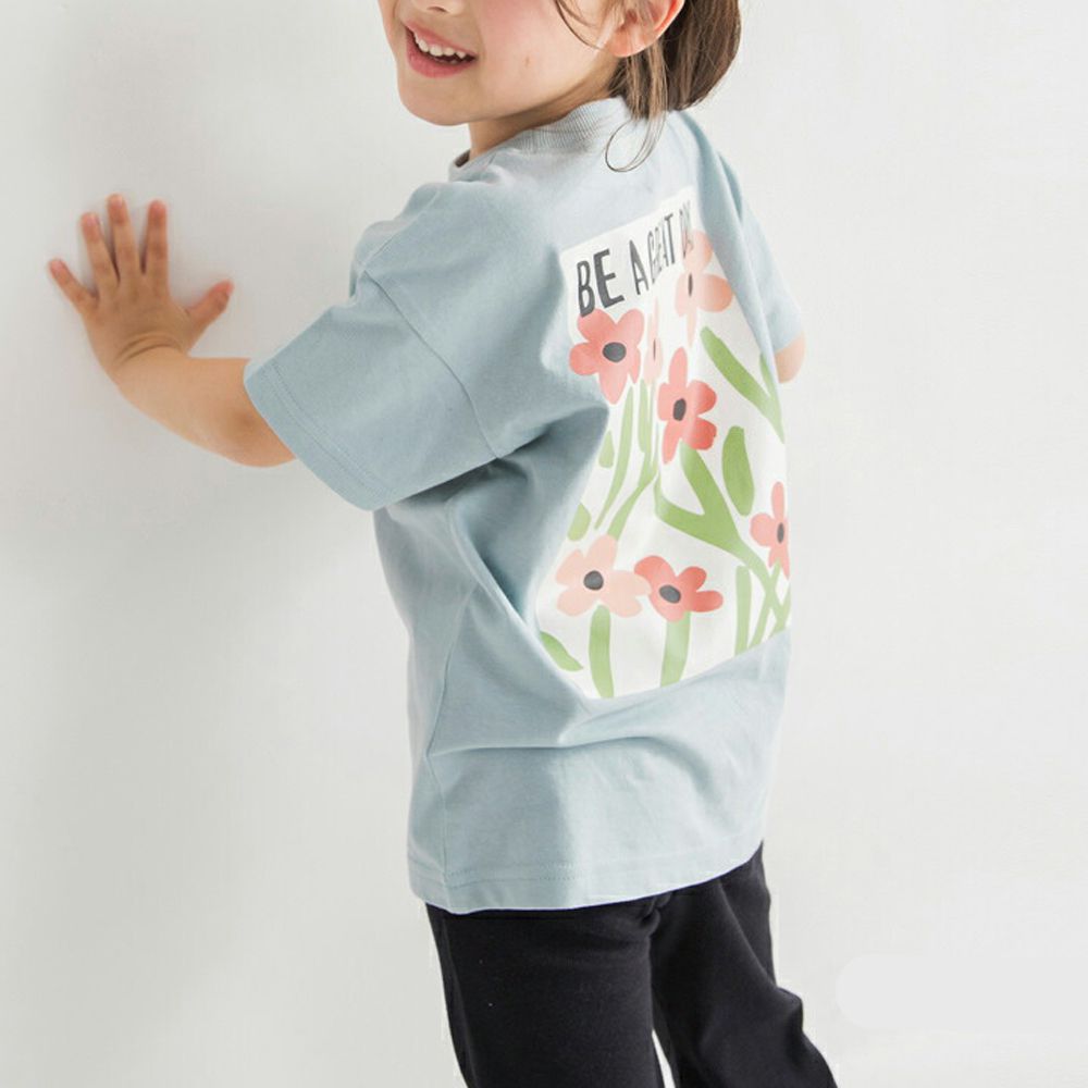 天竺棉甜美印花短袖上衣-花朵們-綠