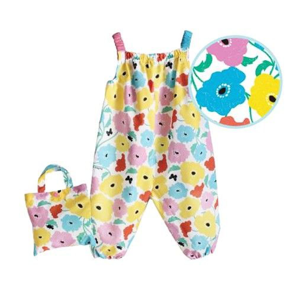日本 kukka hippo - 兒童童遊戲服/玩沙衣(附收納袋)-繽紛花園 (90cm)