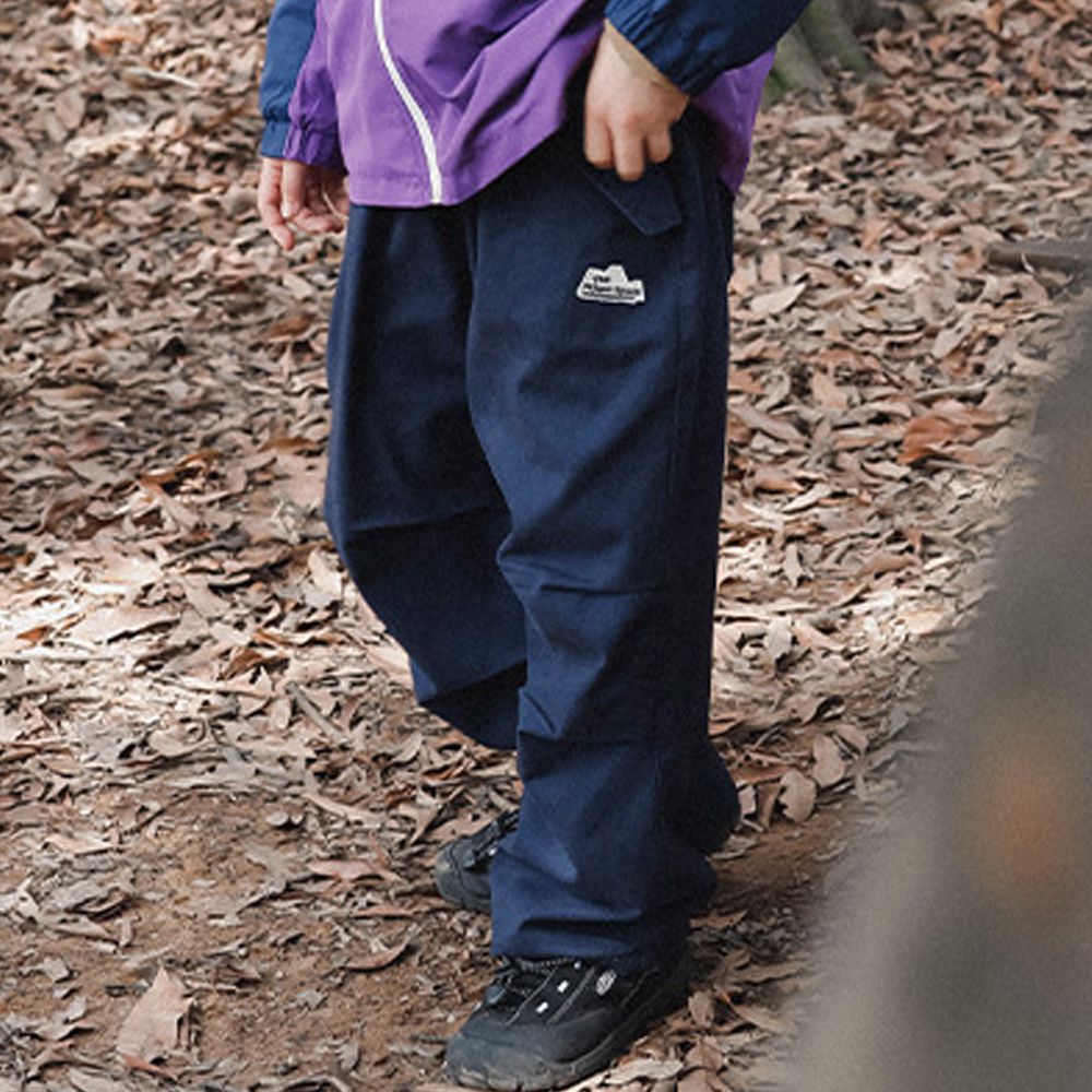 保暖加絨純棉打褶休閒長褲-深藍