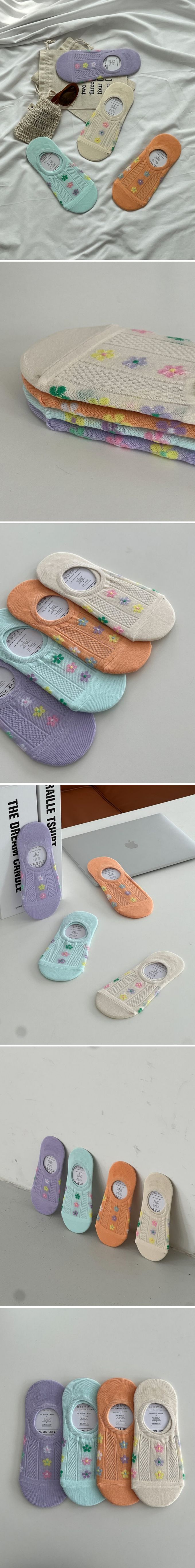 韓國 Marian - 可愛花花點綴船型襪-橘 (Free)