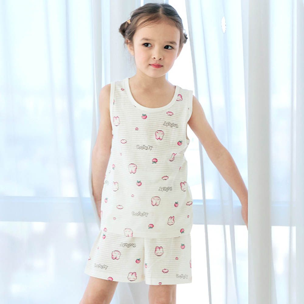 透氣條紋提花棉無袖家居服-雲朵兔兔