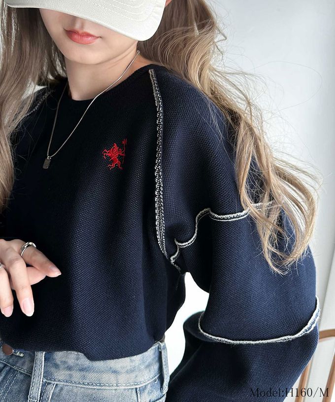 日本 Classical Elf - 線條感logo厚磅針織長袖上衣-黑