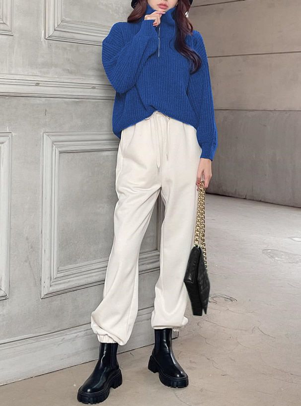 日本 GRL - 率性拉鍊領氣球袖針織上衣-深咖啡 (F)