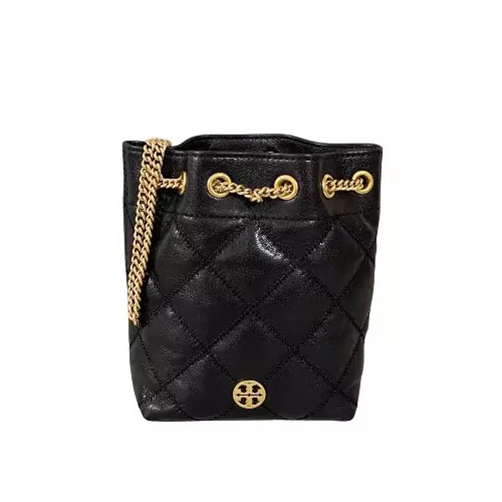 菱格紋鏈帶水桶包 (黑色)