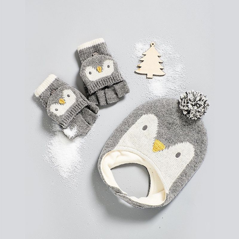 英國 JoJo Maman BeBe - 保暖細緻羊毛手套-灰企鵝