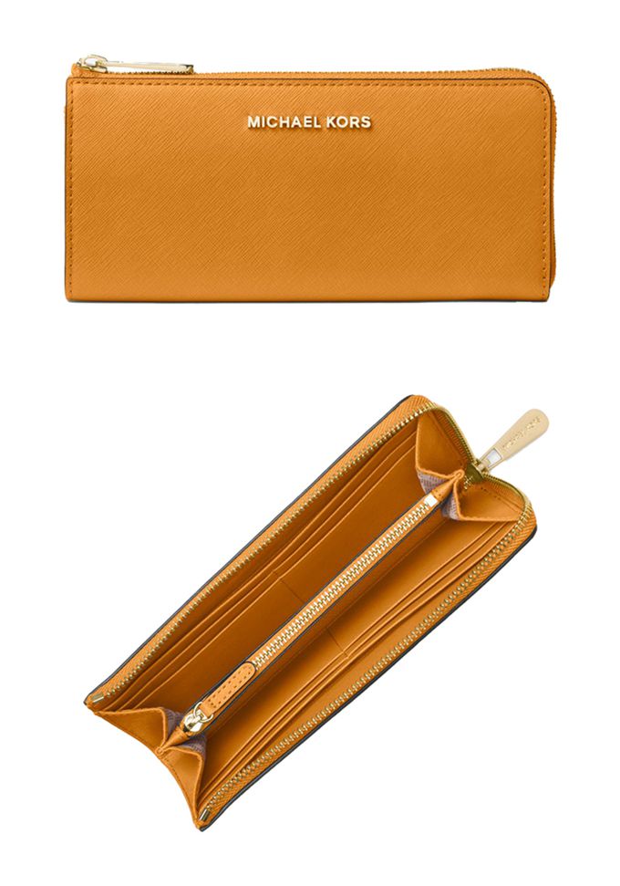 MICHAEL KORS - 防刮皮革拉鍊長夾 (桔黃)
