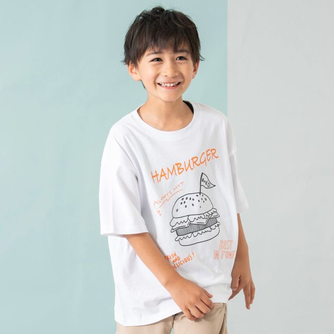 日本 petit main - 100%棉 塗鴉系食物印花短袖上衣-薯條-粉紅