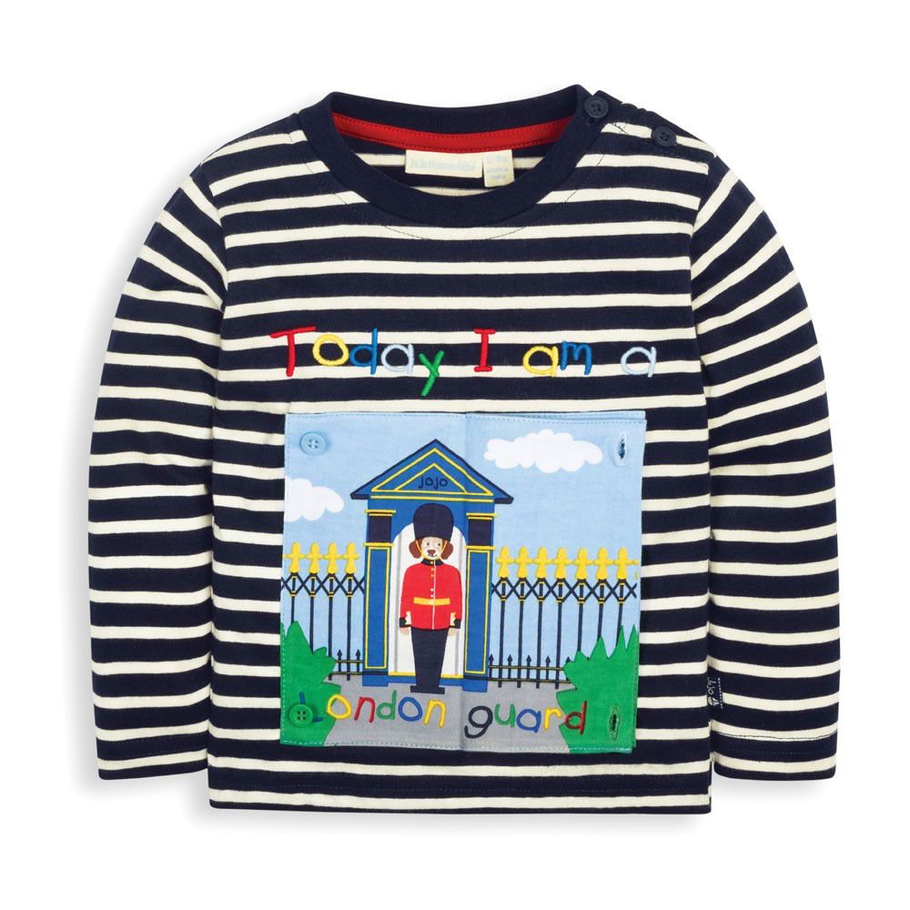 英國 JoJo Maman BeBe - 嬰幼兒100%純棉長袖上衣-紅巴士