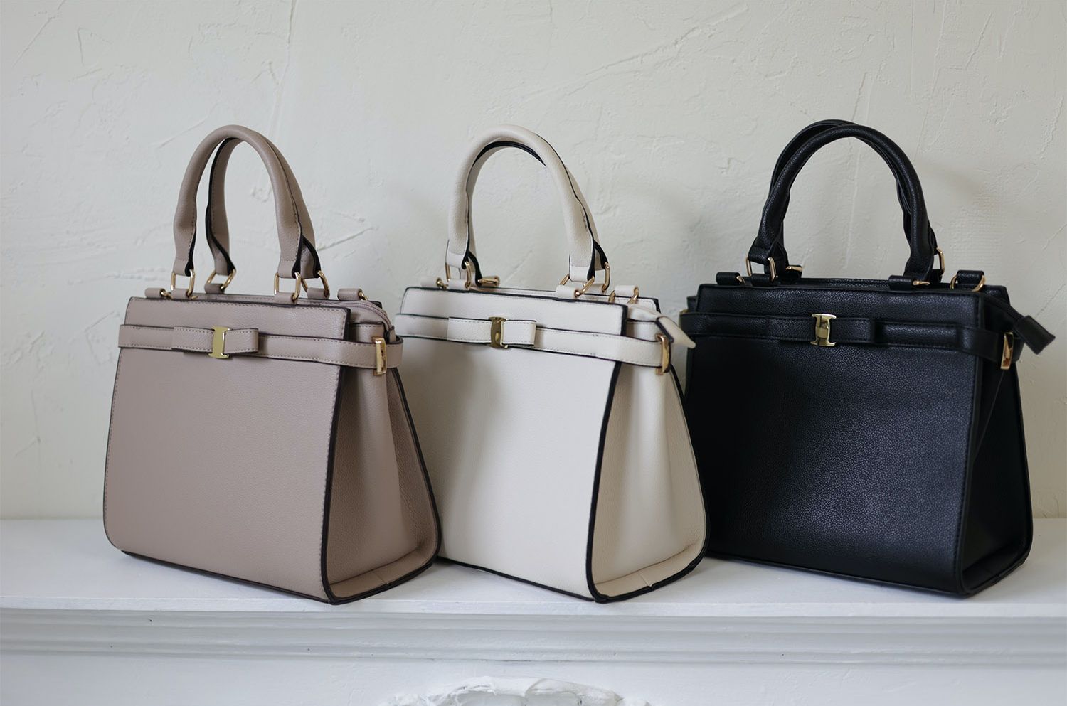 日本 tocco-closet - 蝴蝶結金釦手提包/側背包-氣質杏