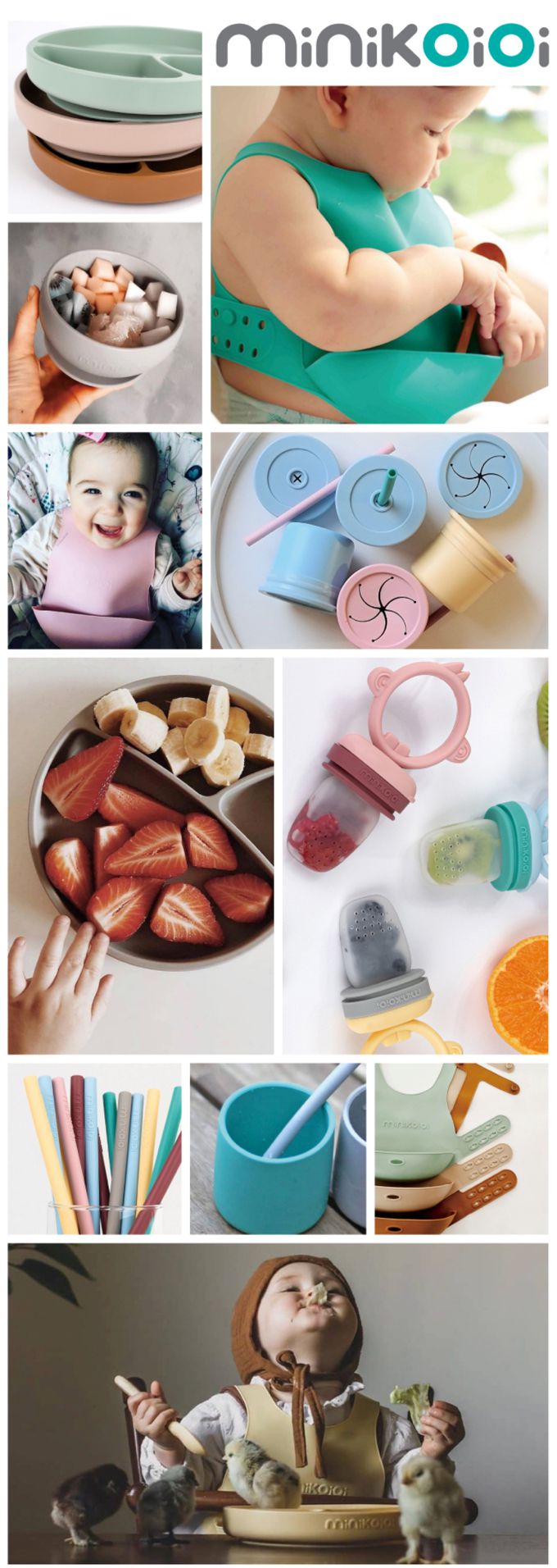 土耳其 minikoioi - 防滑矽膠吸盤碗(實心耳)-迷霧粉