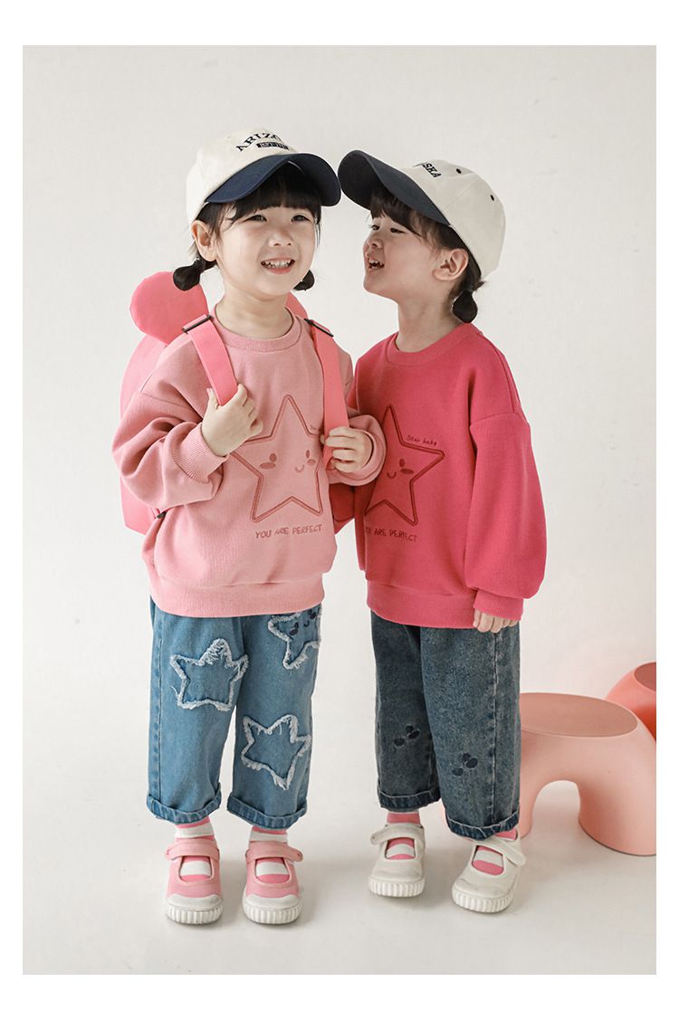 針織刺繡圓領長袖上衣-星星-米白色